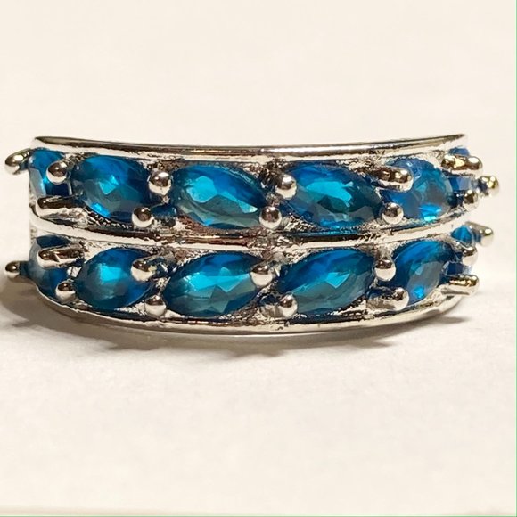 Silver Sapphire Blue Cubic Zirconia Anniversary Ring Size 7 Plated Simulated - Picture 2 of 10